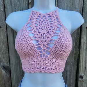 Pink Sparkle Pineapple Crochet Halter Top, Boho, Festival.  💕Size XS/S